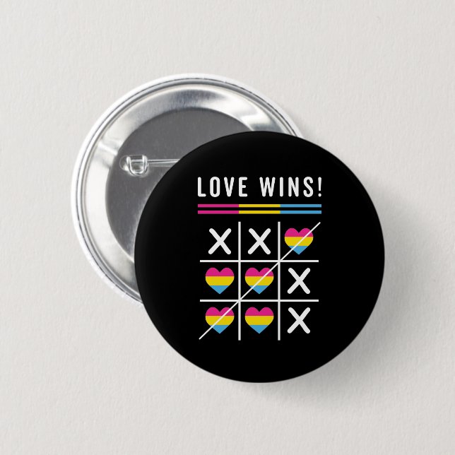 Tic Tac Toe Love Wins LGBTQ Pansexual Pride 6 Cm Round Badge (Front & Back)