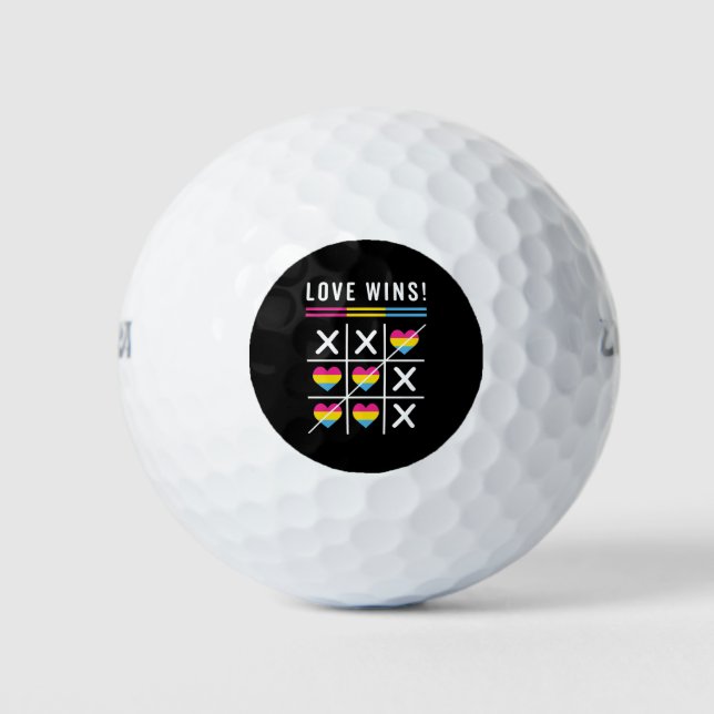 Tic Tac Toe Love Wins LGBTQ Pansexual Pride Golf Balls (Front)