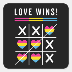 Tic Tac Toe Love Wins LGBTQ Pansexual Pride Square Sticker