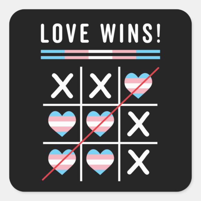 Tic Tac Toe Love Wins LGBTQ Transgender Pride Square Sticker (Front)