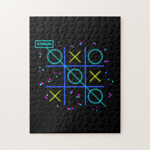 Tic Tac Toe Neon Retro Winner Glow Gamer Arcade Jigsaw Puzzle