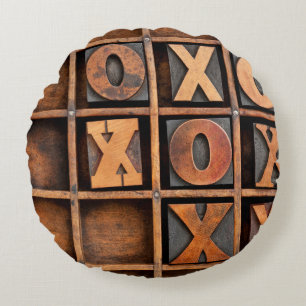 tic-tac-toe or noughts and crosses game - vintage  round cushion