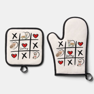 Tic-Tac-Toe Pet Lover Photos & Name Oven Mitt & Pot Holder Set