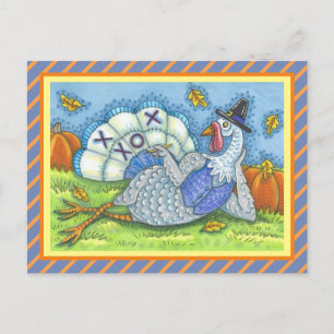 TIC TAC TOE TURKEY, FUN THANKSGIVING BIRD GAMES POSTCARD