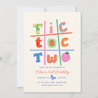 Tic Tac Two Girl 2nd Birthday Party Invitation