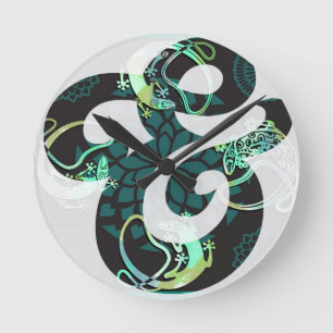 Tic Tac - White & Blue Ampersand - Typo Round Clock