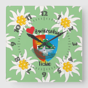 Ticino Schweiz Suisse Svizzera Svizra Uhr Square Wall Clock