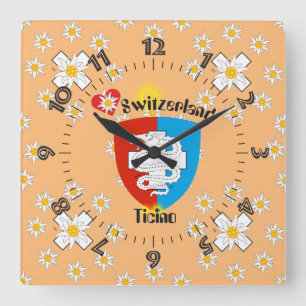 Ticino Switzerland Suisse Svizzera Svizra Square Wall Clock