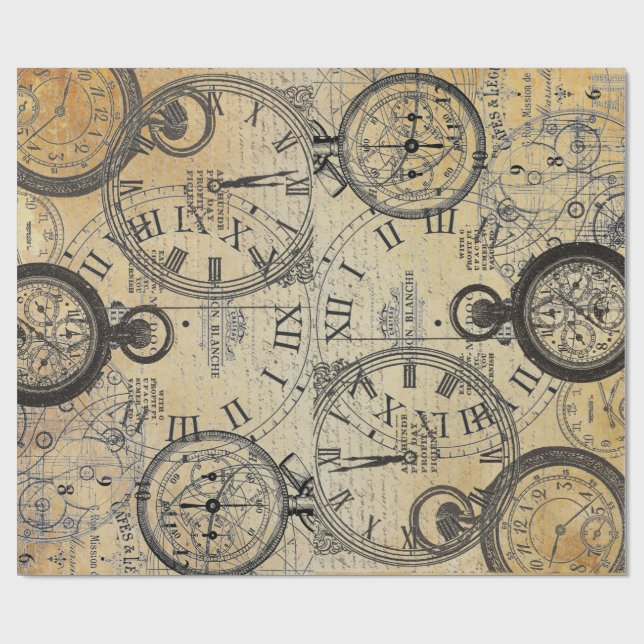 Tick Tock 60lb Decoupage Poster Wrapping Paper (Flat)