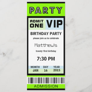 Ticket 21st Birthday Party Invitations Green