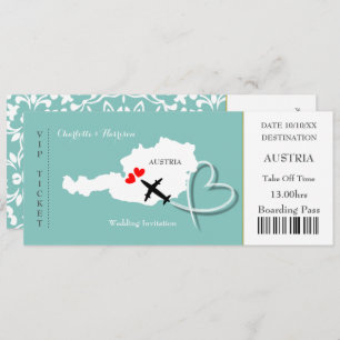 Ticket Boarding Pass Wedding Destination Austria Invitation