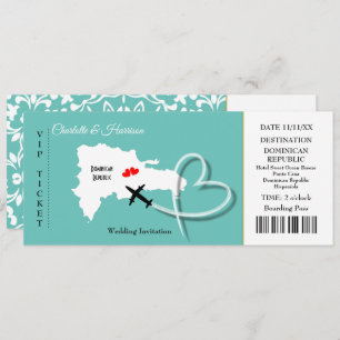 Ticket Boarding Pass Wedding Destination Dominican Invitation