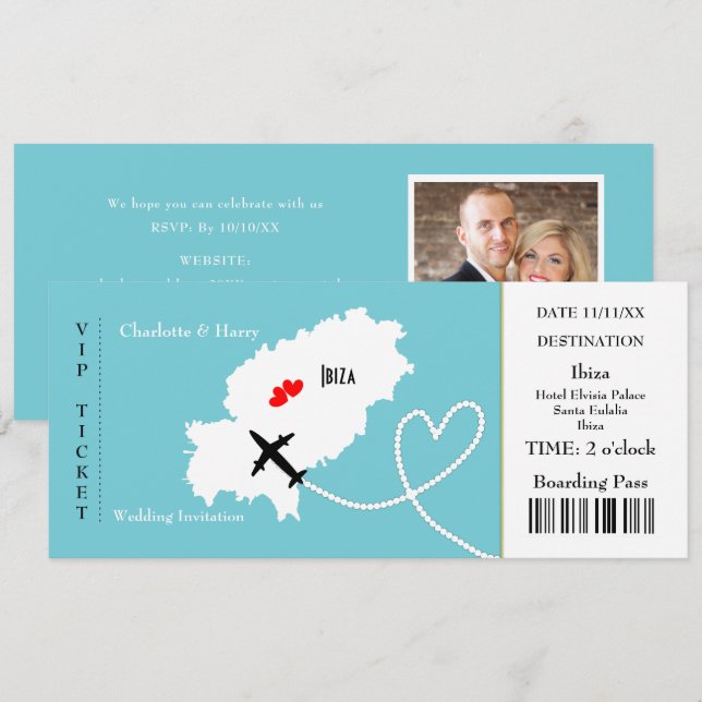 Ticket Boarding Pass Wedding Destination Ibiza Invitation (Front/Back)