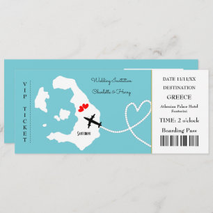 Ticket Boarding Pass Wedding Destination Santorini Invitation