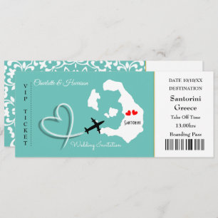 Ticket Boarding Pass Wedding Destination Santorini Invitation