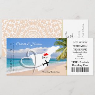 Ticket Boarding Pass Wedding Destination Tenerife Invitation