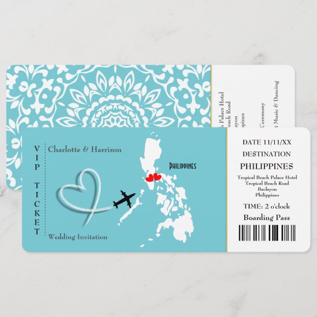 Ticket Boarding Pass Wedding  Philippines Invitation (Front/Back)