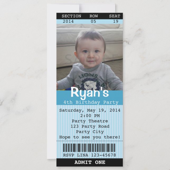 Ticket Invitation (Blue) with Photo -Theatre/Movie (Front)