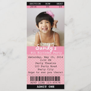 Ticket Invitation (Pink) with Photo -Theatre/Movie