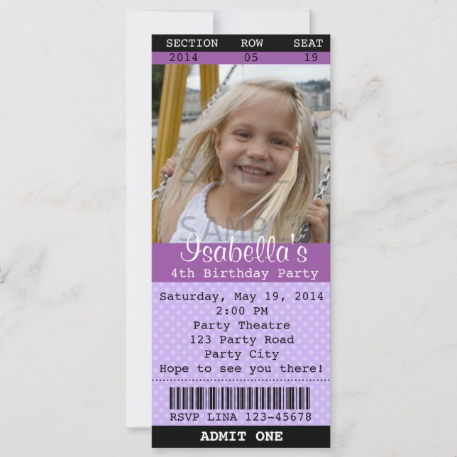 Ticket Invitation (Purple) Photo -Theatre/Movie (Front)