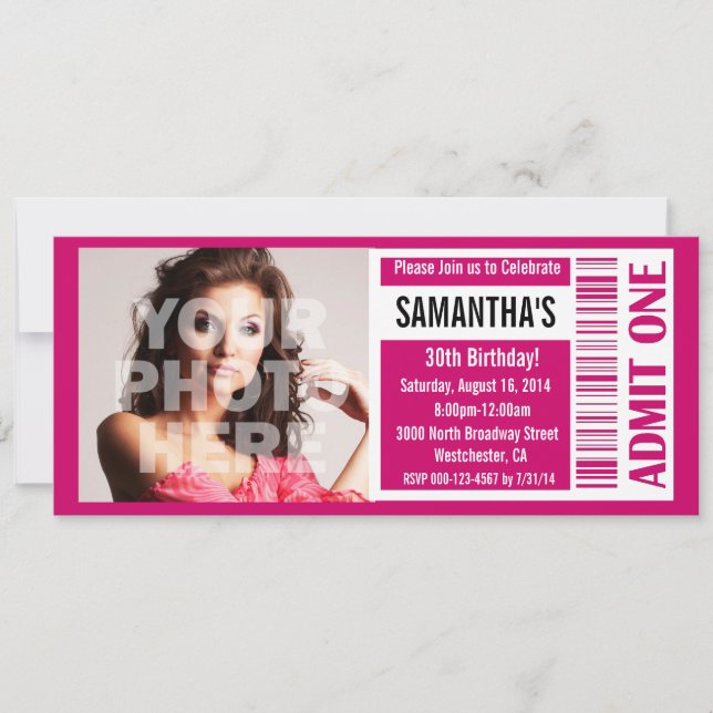 Ticket Invitations, Pink Ticket Invitation (Front)