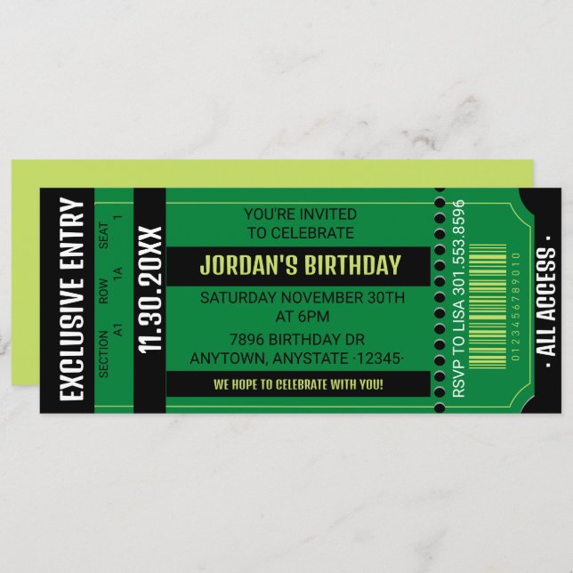 Ticket Party Invitation | Any Event Invitation (Front/Back)