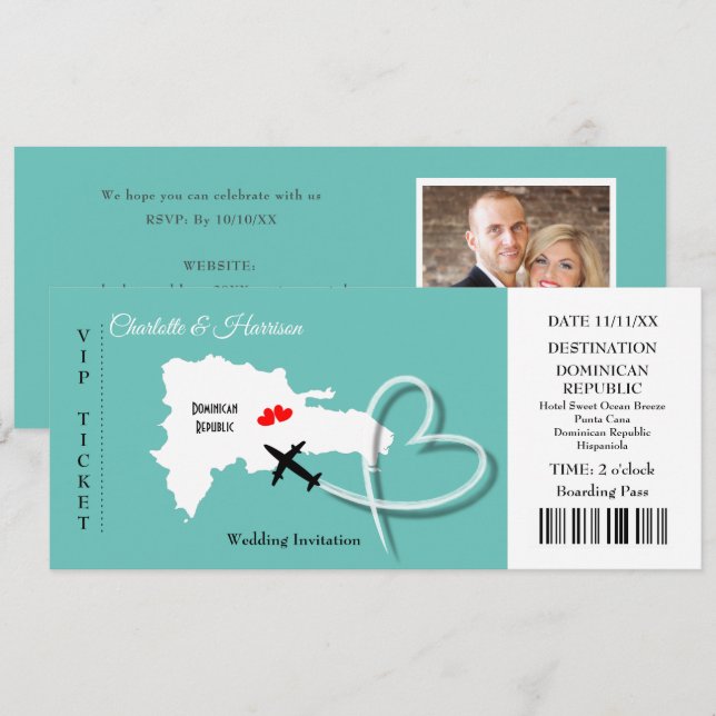Ticket Pass Destination Dominican Republic Wedding Invitation (Front/Back)