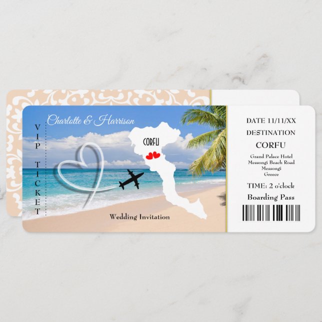 Ticket Pass Wedding  Destination Corfu Invitation (Front/Back)