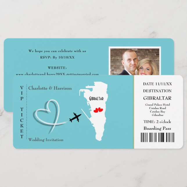 Ticket Pass Wedding  Destination Gibraltar Invitation (Front/Back)