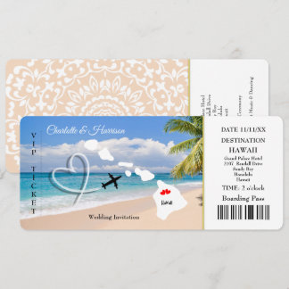 Ticket Pass Wedding  Destination Hawaii Invitation