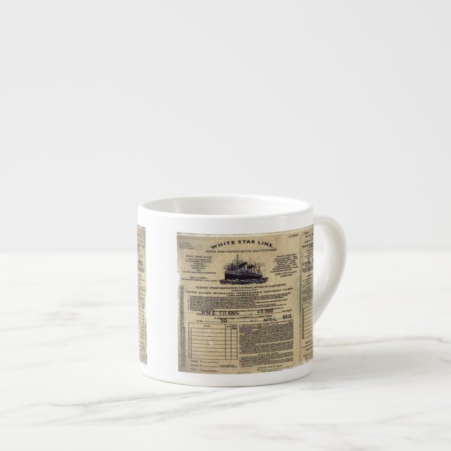 Ticket RMS Titanic 1912 Espresso Cup (Front Right)