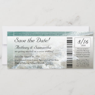 Ticket Save Date, Beach Destination Wedding Cruise The Date