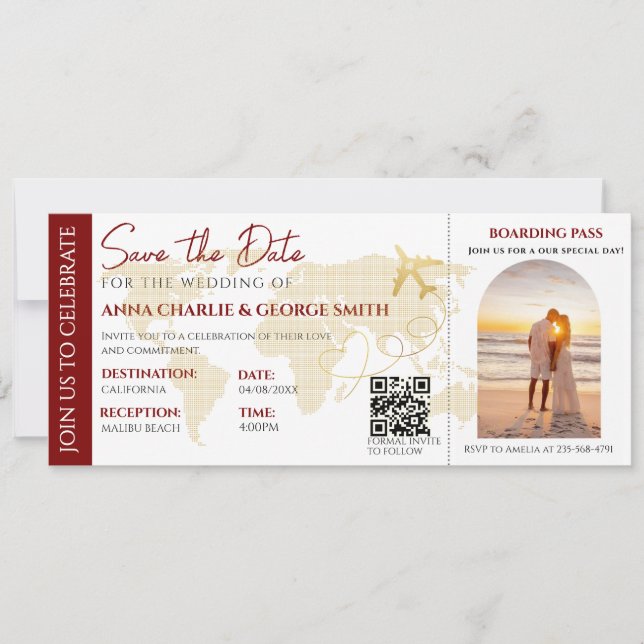 Ticket Save The Date With Photo wedding Invitation (Front)