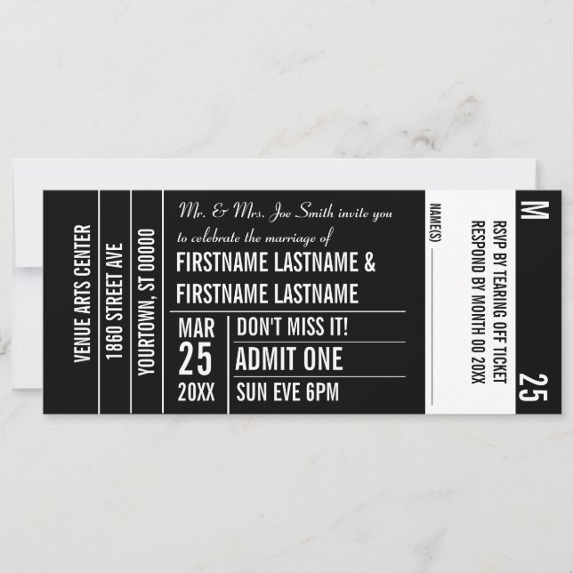 Ticket Stub White Area Party Invitation (Front)