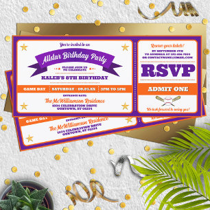Ticket Style Baseball Birthday Party Invitation