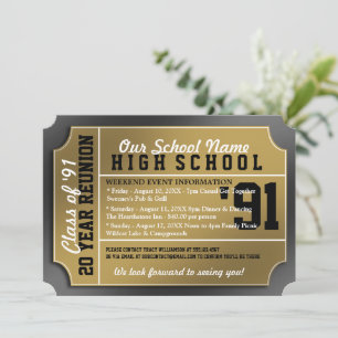 Ticket Style Black/Gold Class Reunion Invitation
