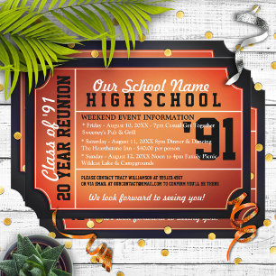Ticket Style Black/Orange Class Reunion Invitation