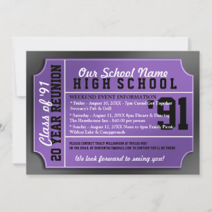 Ticket Style Black/Purple Class Reunion Invitation