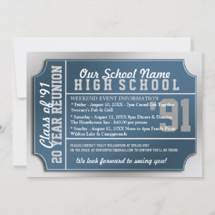 Ticket Style Blue/White Class Reunion Invitation