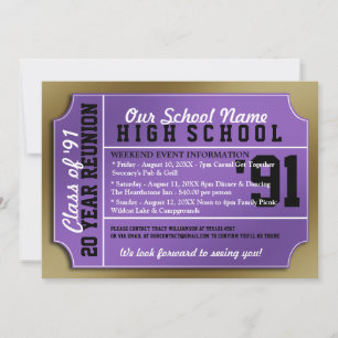 Ticket Style Purple/Gold Class Reunion Invitation