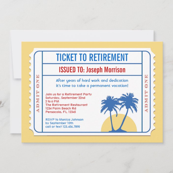 Ticket Style Retirement Invitation | Zazzle.co.uk