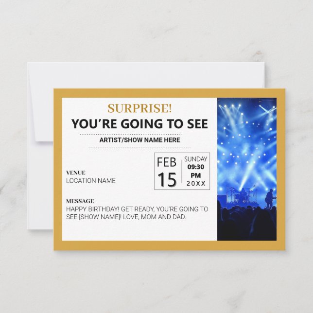 Ticket Voucher Of Surprise Concert Gift RSVP Card (Front)
