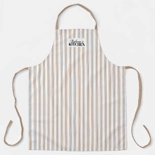 Ticking Stripe Vintage Farmhouse Mushroom Brown Apron