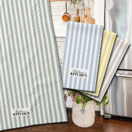 Ticking Stripe Vintage Farmhouse Sage Tea Towel