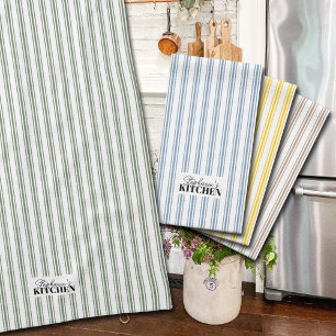Ticking Stripe Vintage Farmhouse Sage Tea Towel