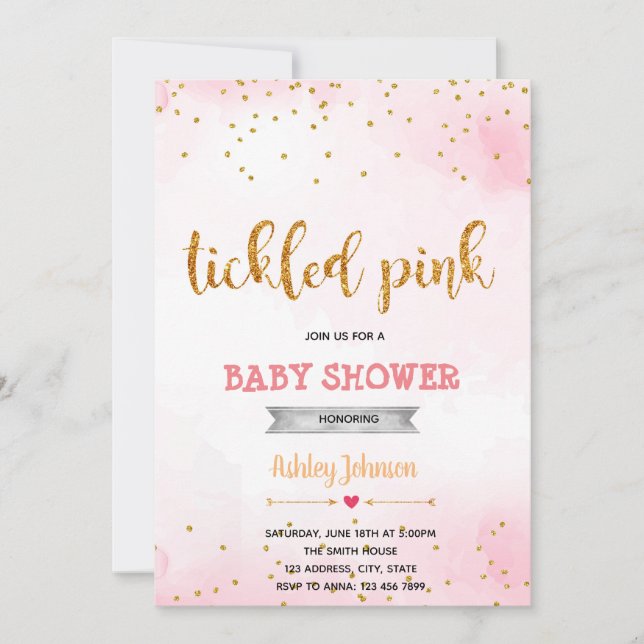 Tickle pink confetti invitation (Front)