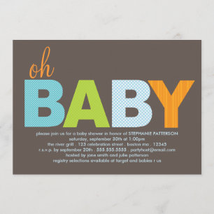 Tickled Oh Baby Boy Modern Baby Shower Invitation