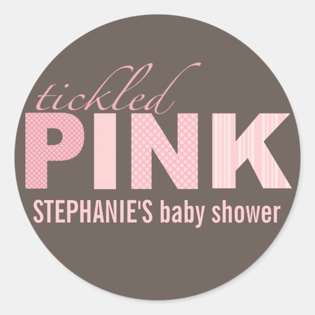 Tickled Pink Baby Girl Modern Baby Shower Sticker (Front)