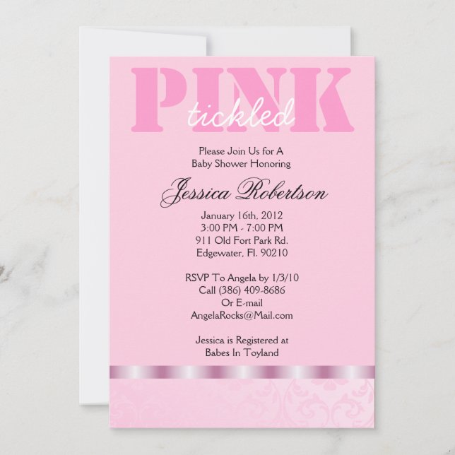 Tickled Pink Baby Girl Shower, Cute Invitation (Front)
