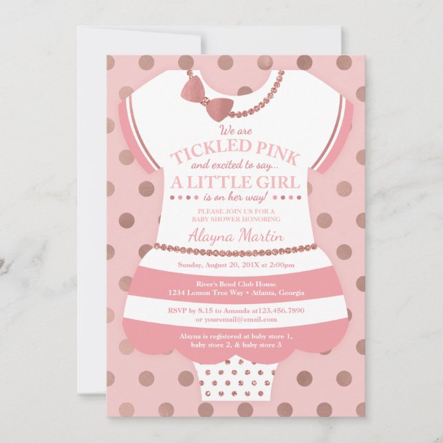 Tickled Pink Baby Shower Invitation, Faux Glitter Invitation (Front)